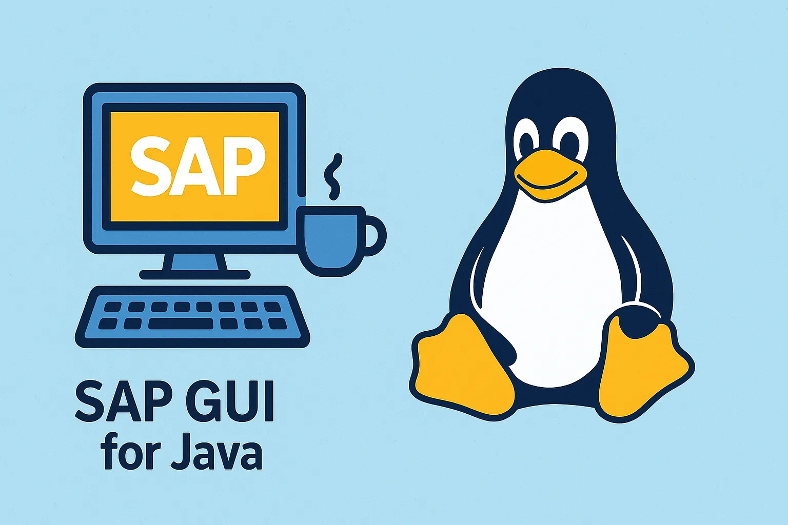 Logo SAP GUI for Java di samping logo Manjaro Linux, melambangkan instalasi di sistem Linux.