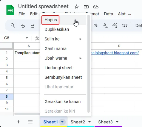 Mengubah urutan sheet dengan cara menggeser