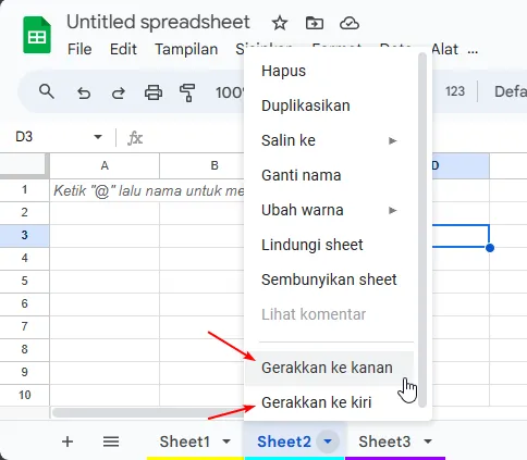 Menyembunyikan sheet
