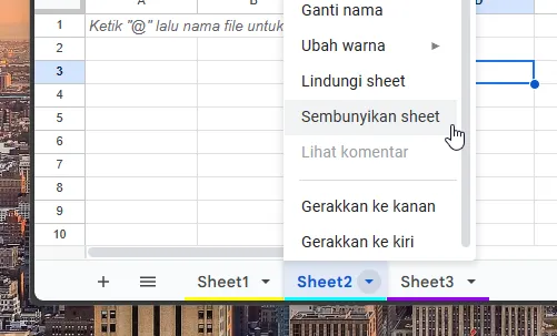 Menampilkan sheet yang tersembunyi