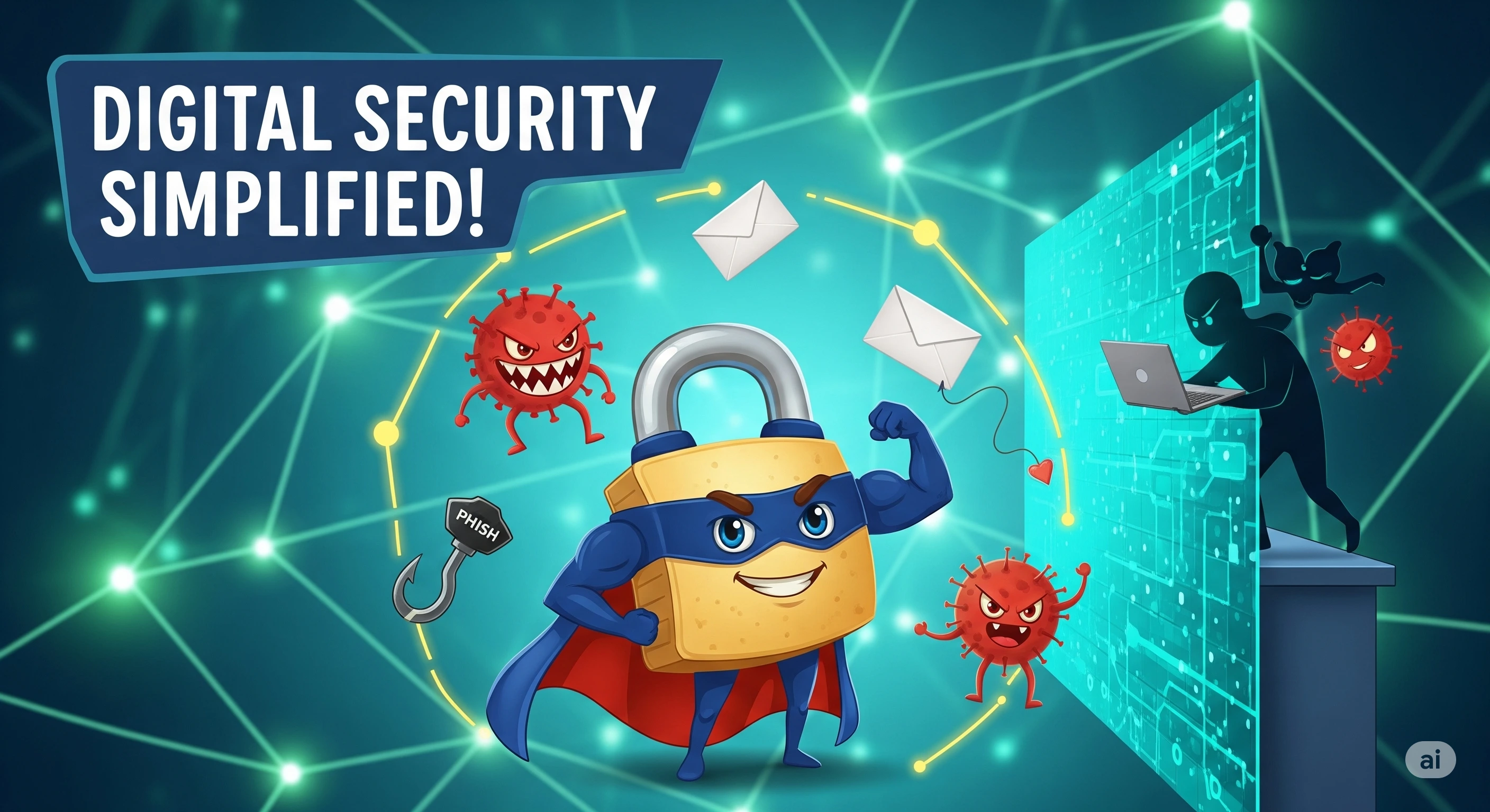 Ilustrasi sebuah gerbang digital yang aman dengan simbol unduhan, melambangkan sistem unduhan yang terkontrol.