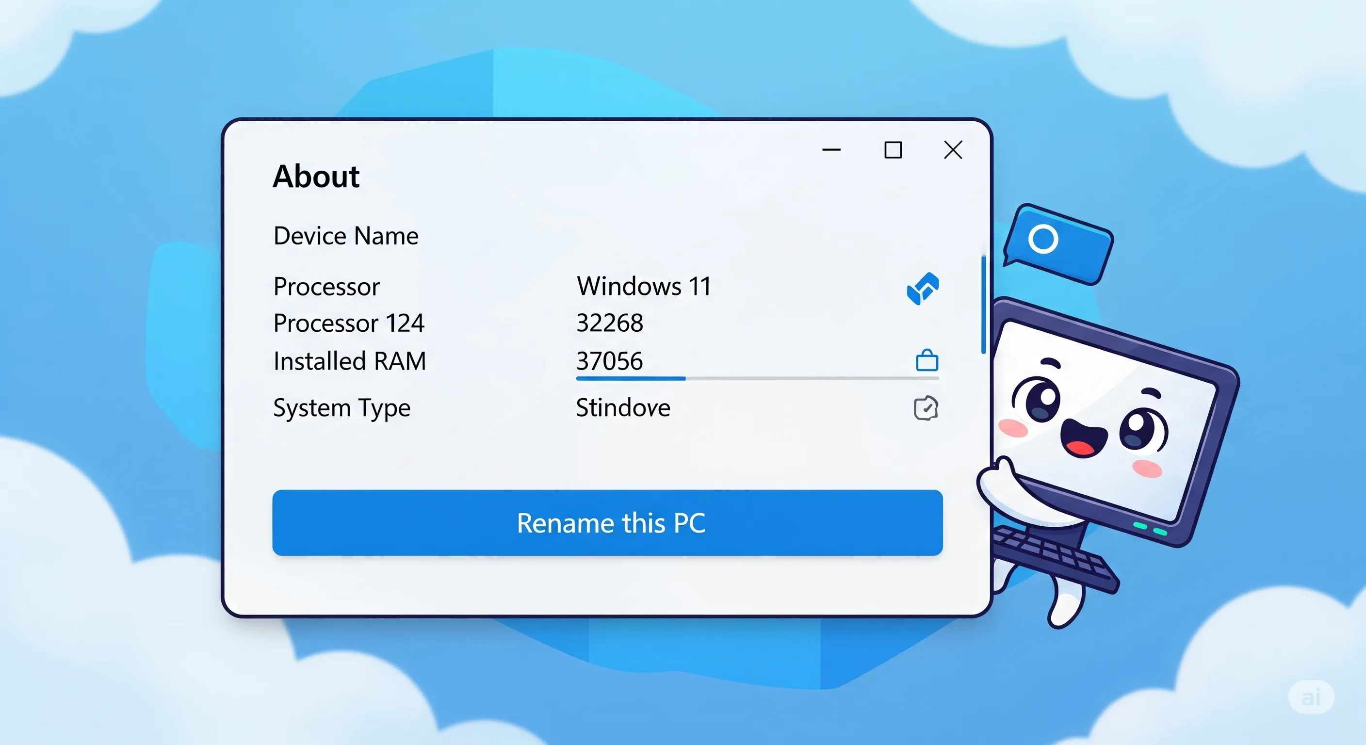 Tampilan pengaturan 'About' di Windows 11 dengan tombol 'Rename this PC' yang disorot.