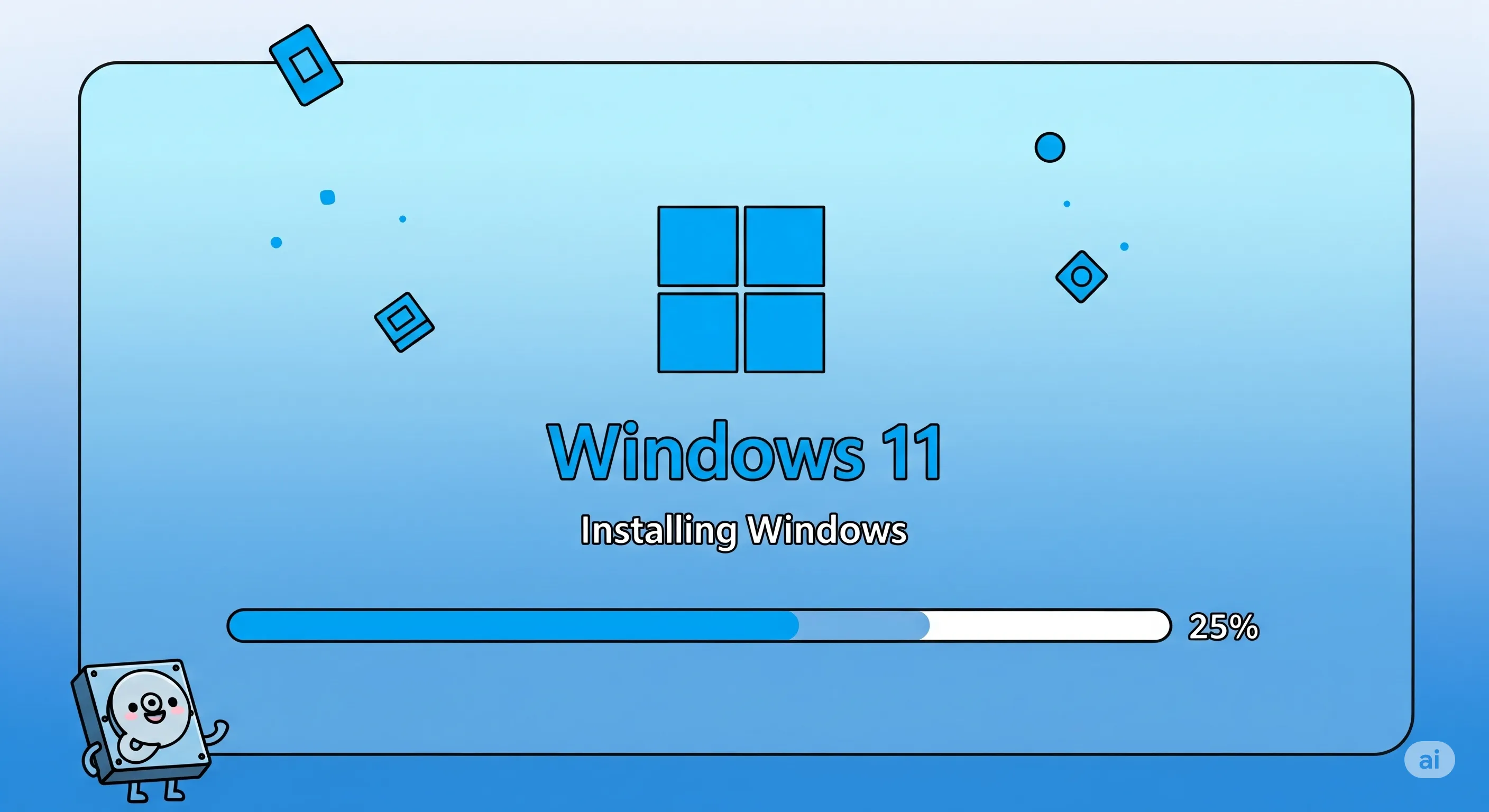 Tampilan desktop Windows 11 yang bersih dengan beberapa ikon aplikasi.